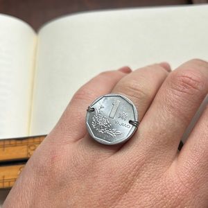Wire wrapped coin ring